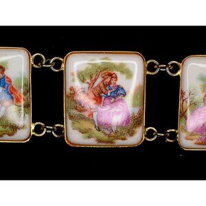 Vintage Panel Bracelet Features Six Square Porcelain Panels